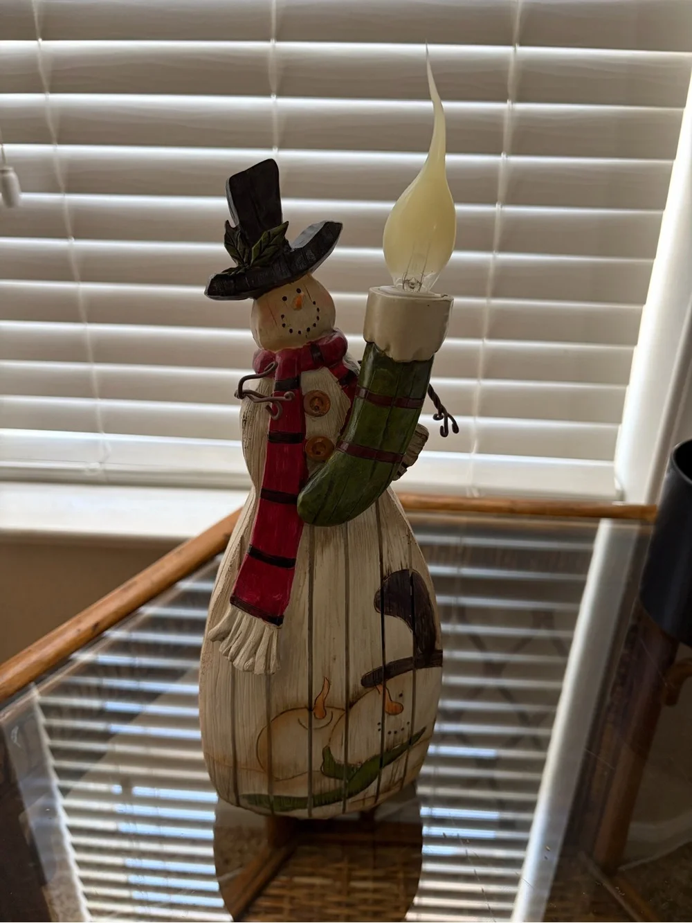 Vintage Snowman Night Light Table Lamp with Red Scarf